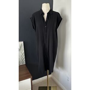 Eileen Fisher Silk Shirt Dress Button Front Sleeveless Semi Sheer